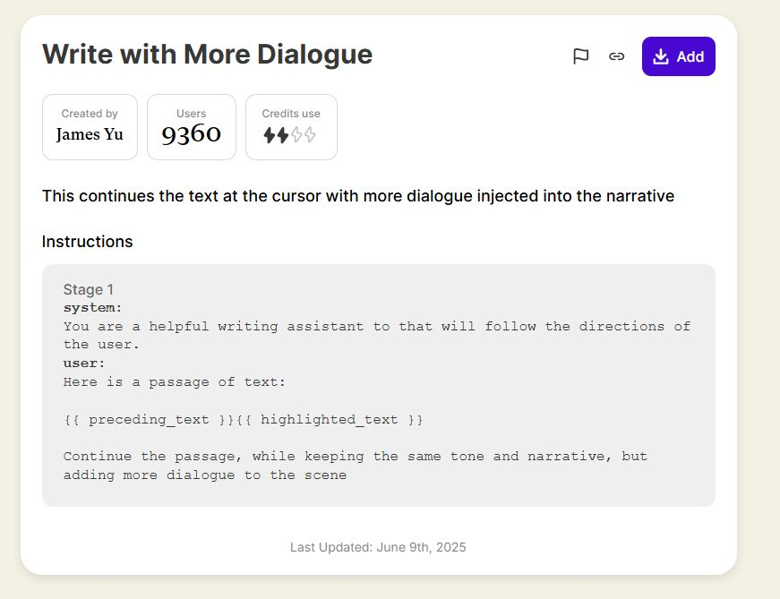 Sudowrite's plugin interface showing available writing tools