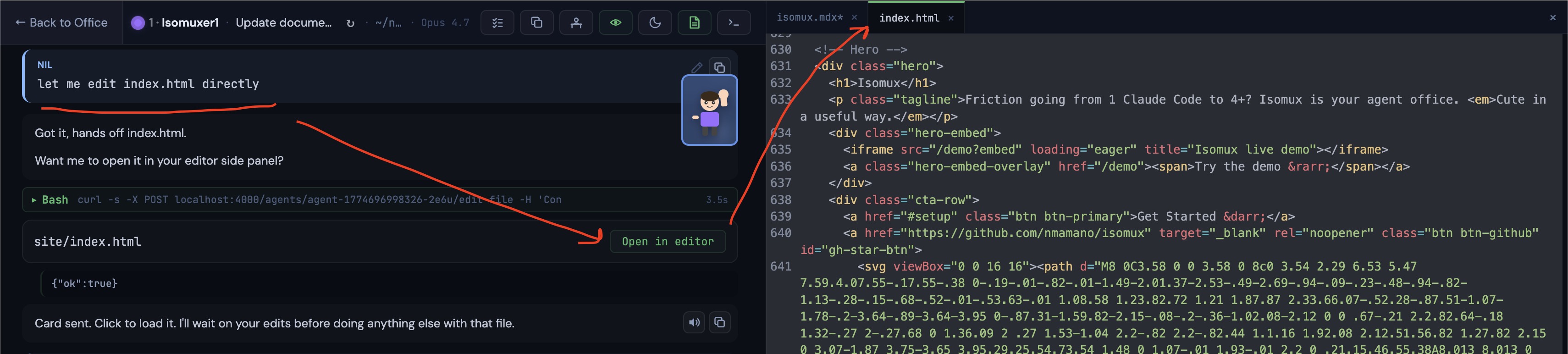 Built-in editor side panel in Isomux